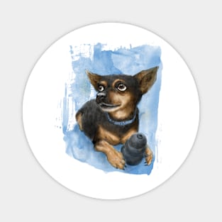 Portrait of Chihuahua puppy dog watercolor painting Magnet